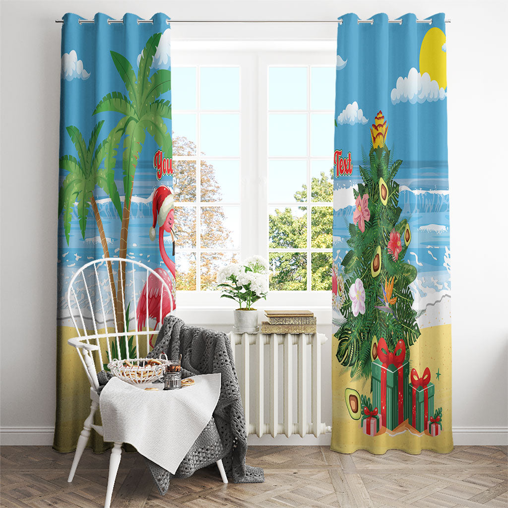 Flamingo Hawaii Summer Christmas Personalized Window Curtain Mele Kalikimaka Beachy Vibes