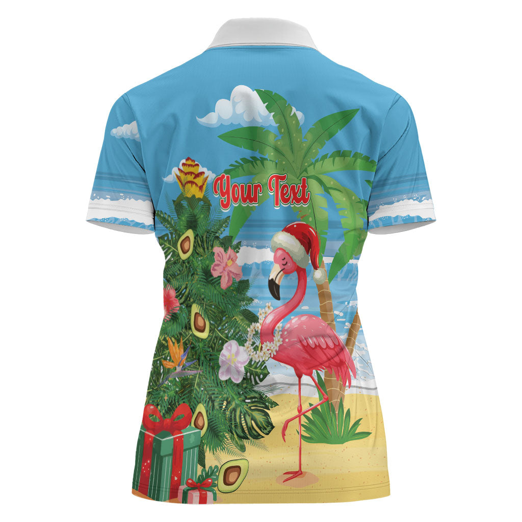Flamingo Hawaii Summer Christmas Personalized Women Polo Shirt Mele Kalikimaka Beachy Vibes