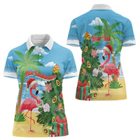 Flamingo Hawaii Summer Christmas Personalized Women Polo Shirt Mele Kalikimaka Beachy Vibes