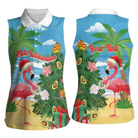 Flamingo Hawaii Summer Christmas Personalized Women Sleeveless Polo Shirt Mele Kalikimaka Beachy Vibes