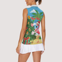 Flamingo Hawaii Summer Christmas Personalized Women Sleeveless Polo Shirt Mele Kalikimaka Beachy Vibes