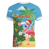 Flamingo Hawaii Summer Christmas Personalized Women V-Neck T-Shirt Mele Kalikimaka Beachy Vibes