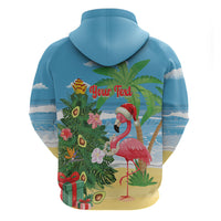 Flamingo Hawaii Summer Christmas Personalized Zip Hoodie Mele Kalikimaka Beachy Vibes