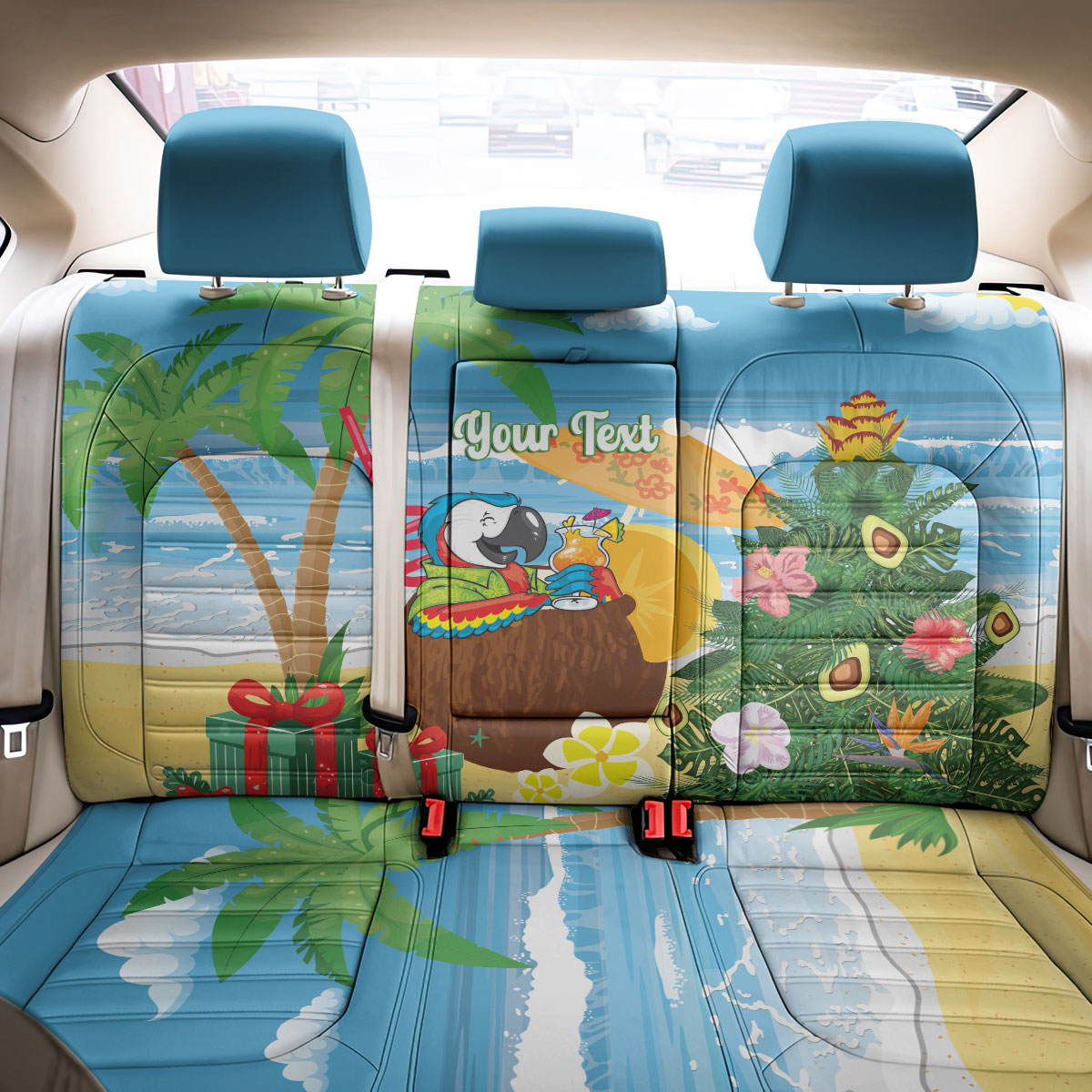 Chilling Parrot Hawaii Summer Christmas Personalized Back Car Seat Cover It's 5 O'Clock Somewhere Beachy Vibes