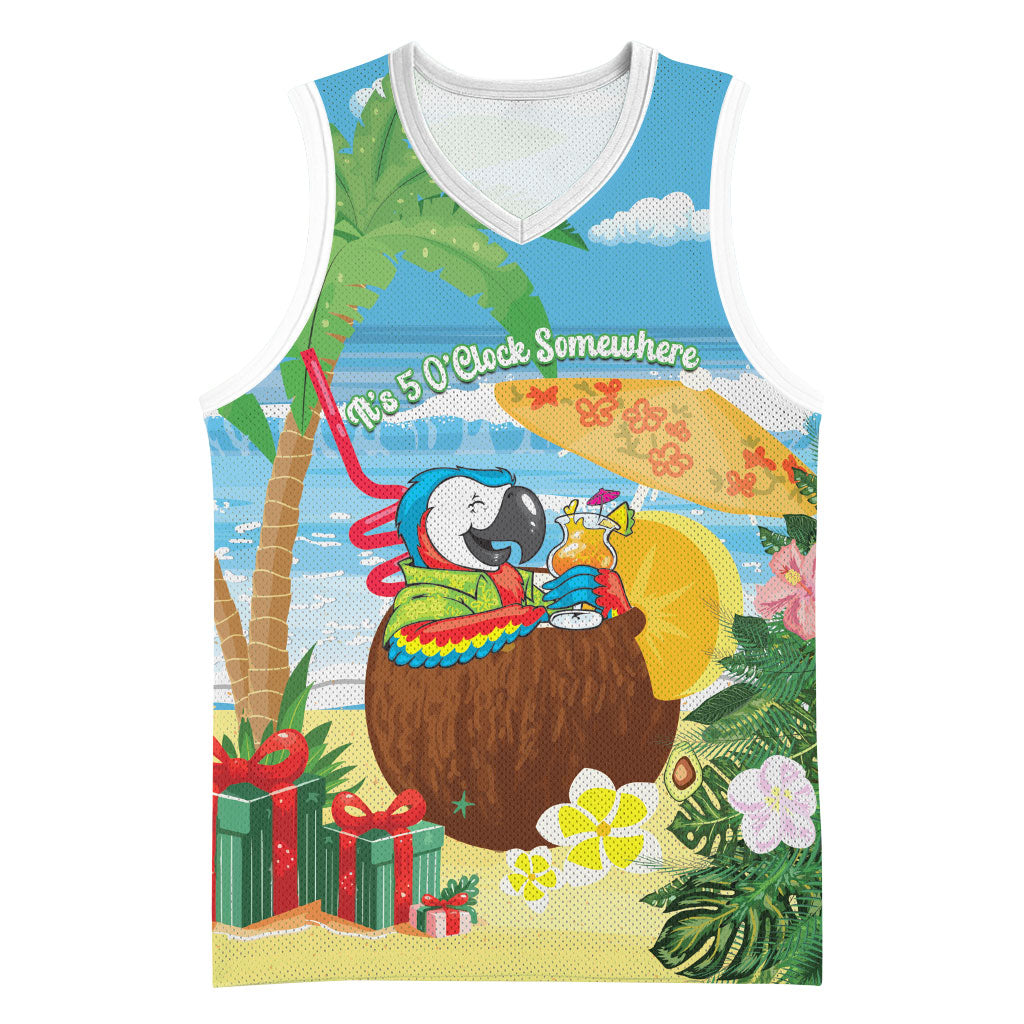 Chilling Parrot Hawaii Summer Christmas Personalized Basketball Jersey It's 5 O'Clock Somewhere Beachy Vibes
