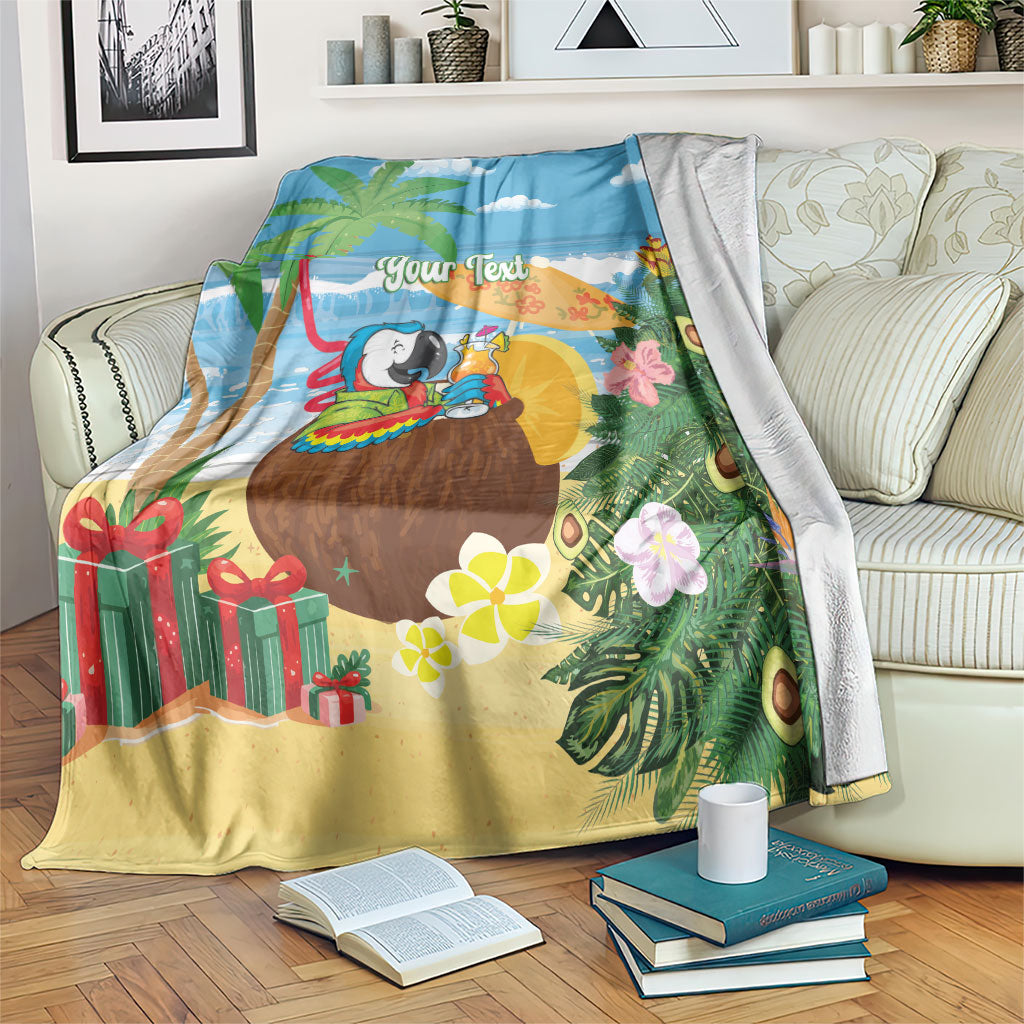Chilling Parrot Hawaii Summer Christmas Personalized Blanket It's 5 O'Clock Somewhere Beachy Vibes