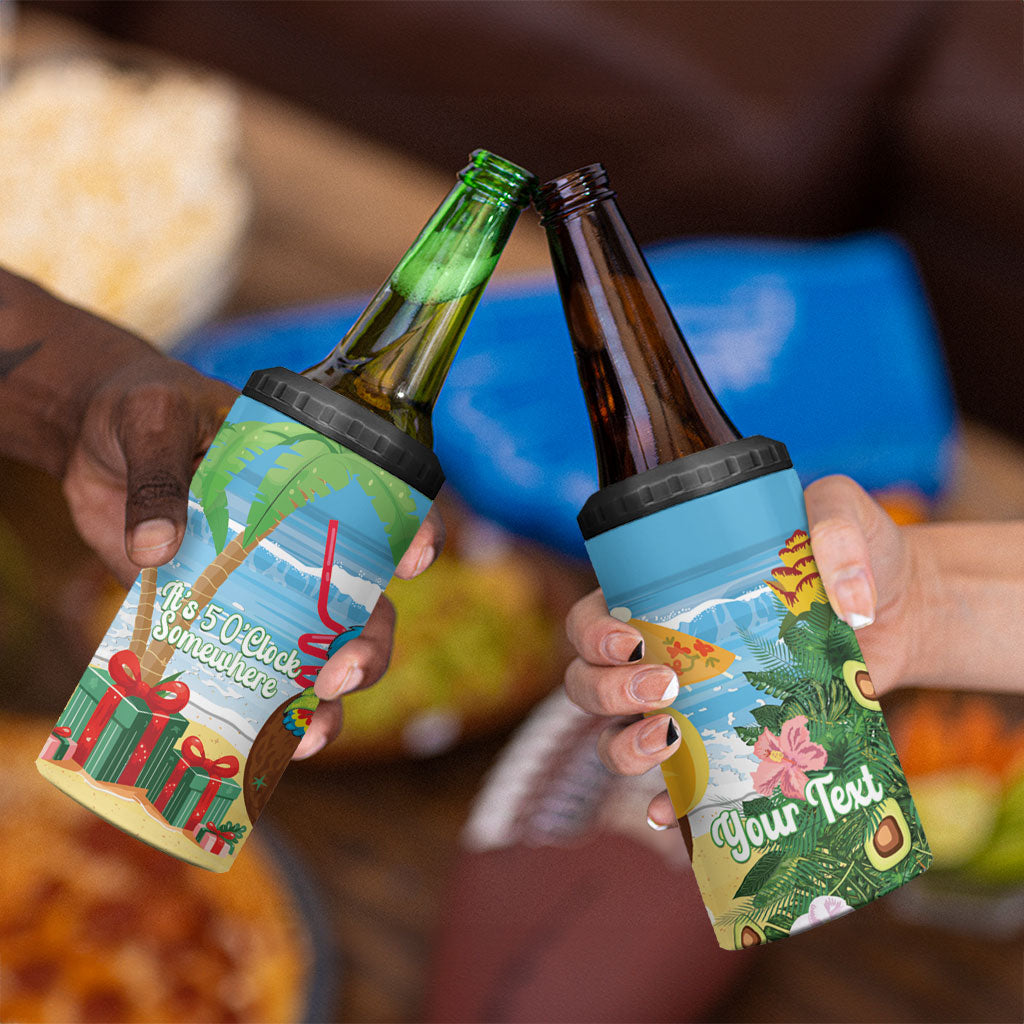 Chilling Parrot Hawaii Summer Christmas Personalized 4 in 1 Can Cooler Tumbler It's 5 O'Clock Somewhere Beachy Vibes