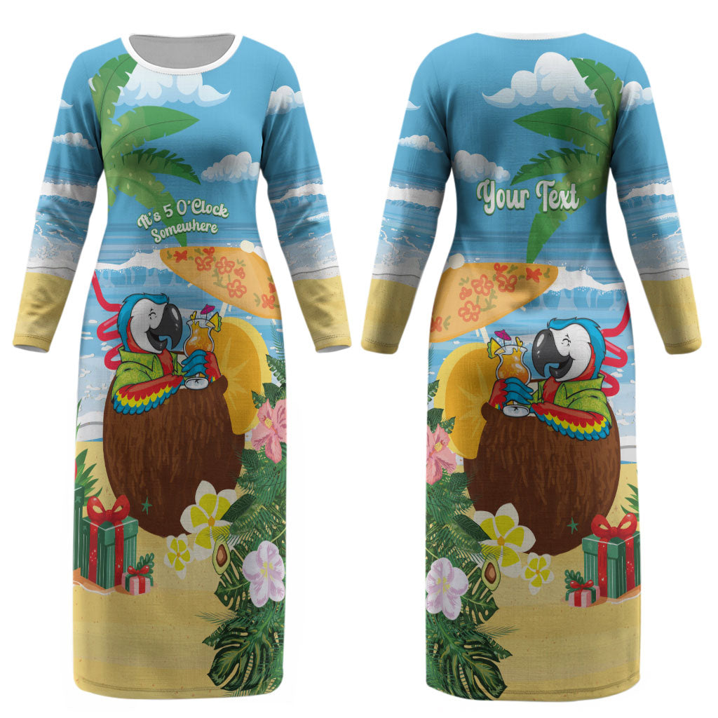 Chilling Parrot Hawaii Summer Christmas Personalized Couples Matching Long Sleeve Bodycon Dress and Hawaiian Shirt It's 5 O'Clock Somewhere Beachy Vibes LT14 - Polynesian Pride