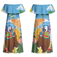 Chilling Parrot Hawaii Summer Christmas Personalized Couples Matching Off Shoulder Maxi Dress and Hawaiian Shirt It's 5 O'Clock Somewhere Beachy Vibes LT14 - Polynesian Pride