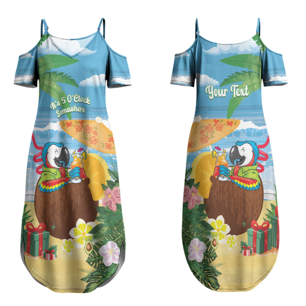 Chilling Parrot Hawaii Summer Christmas Personalized Couples Matching Summer Maxi Dress and Long Sleeve Button Shirt It's 5 O'Clock Somewhere Beachy Vibes LT14 - Polynesian Pride