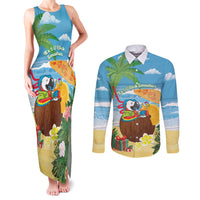 Chilling Parrot Hawaii Summer Christmas Personalized Couples Matching Tank Maxi Dress and Long Sleeve Button Shirt It's 5 O'Clock Somewhere Beachy Vibes