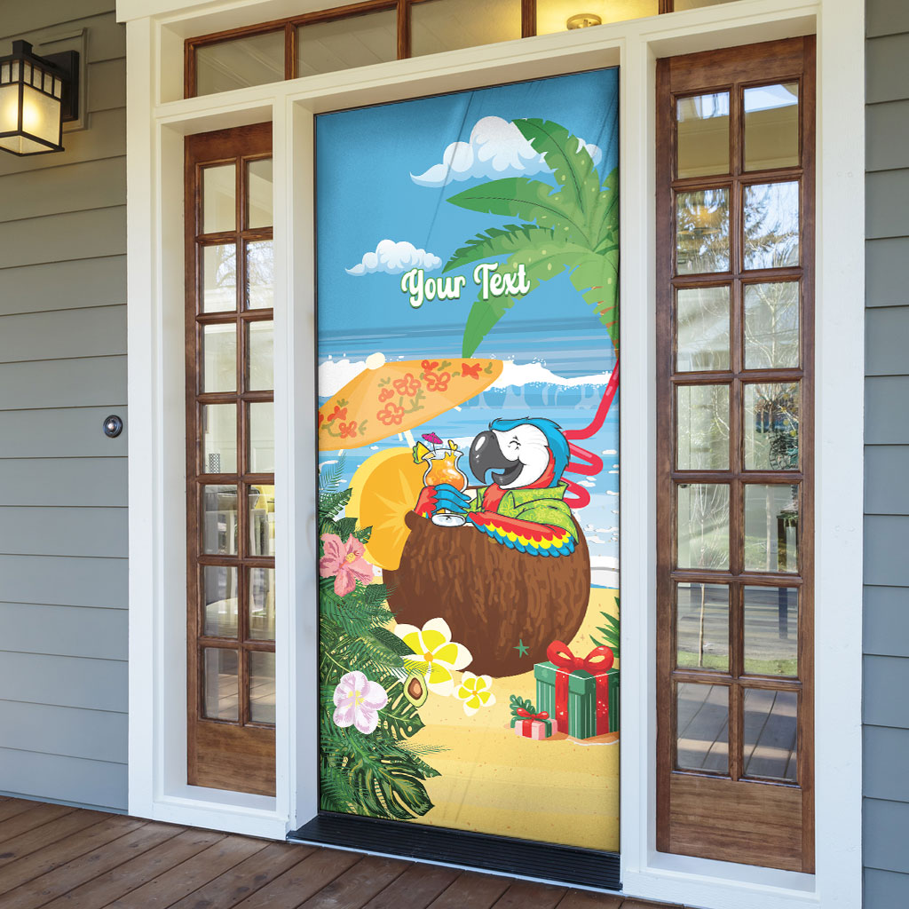 Chilling Parrot Hawaii Summer Christmas Personalized Door Cover It's 5 O'Clock Somewhere Beachy Vibes