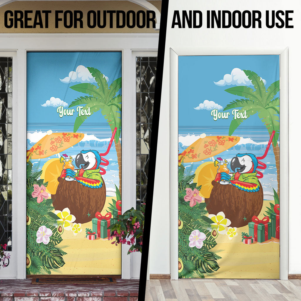 Chilling Parrot Hawaii Summer Christmas Personalized Door Cover It's 5 O'Clock Somewhere Beachy Vibes