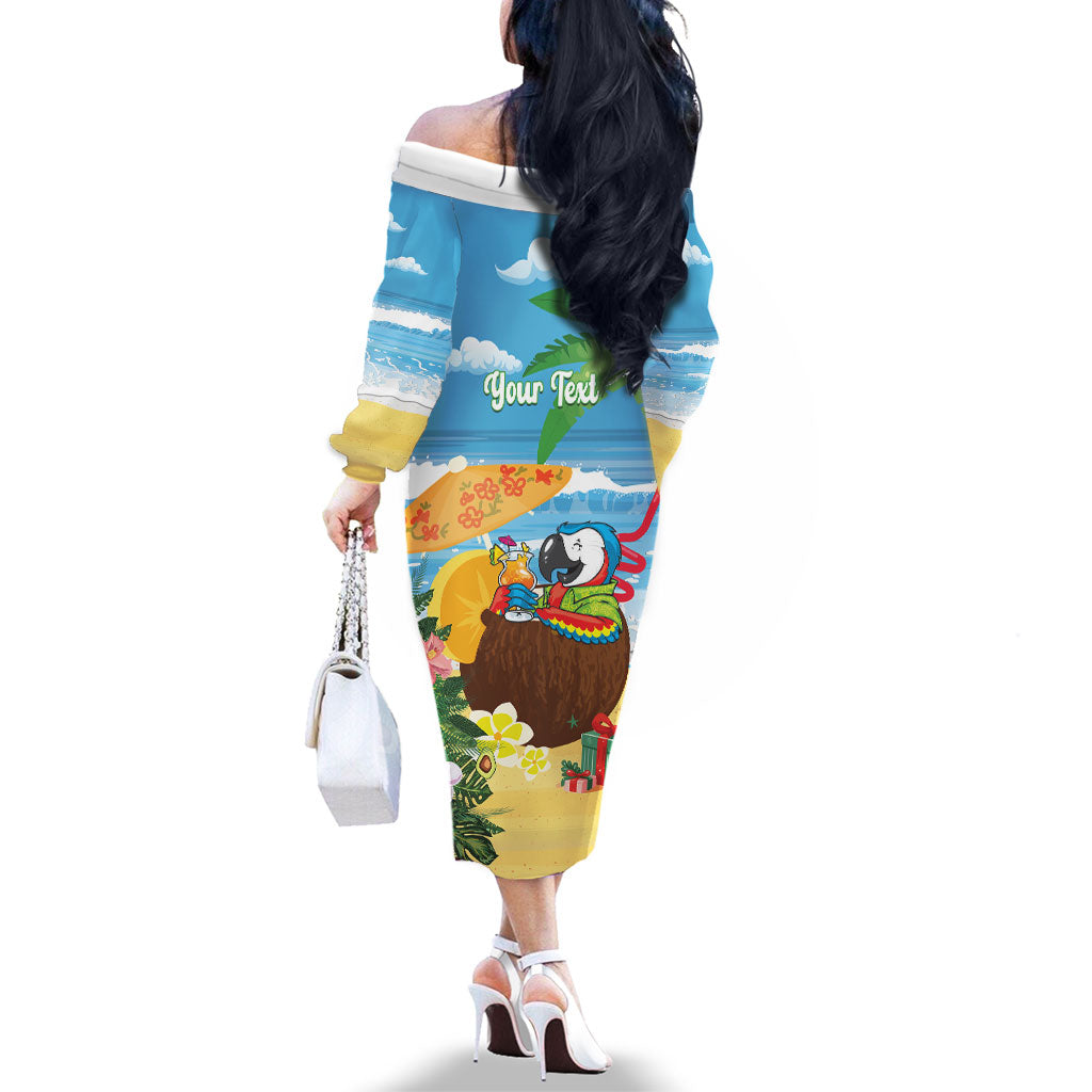Chilling Parrot Hawaii Summer Christmas Personalized Family Matching Off The Shoulder Long Sleeve Dress and Hawaiian Shirt It's 5 O'Clock Somewhere Beachy Vibes