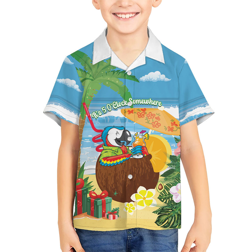 Chilling Parrot Hawaii Summer Christmas Personalized Family Matching Puletasi and Hawaiian Shirt It's 5 O'Clock Somewhere Beachy Vibes
