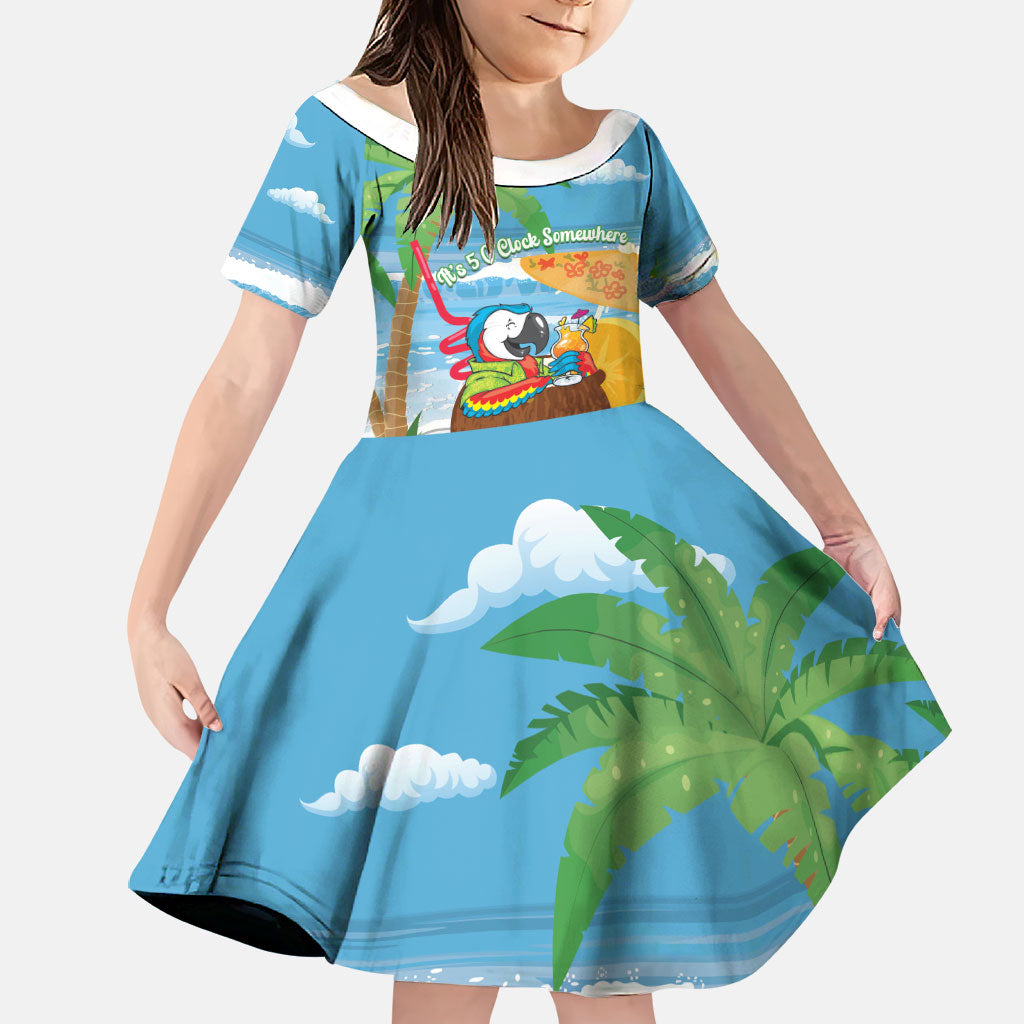 Chilling Parrot Hawaii Summer Christmas Personalized Family Matching Short Sleeve Bodycon Dress and Hawaiian Shirt It's 5 O'Clock Somewhere Beachy Vibes