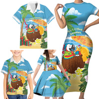Chilling Parrot Hawaii Summer Christmas Personalized Family Matching Short Sleeve Bodycon Dress and Hawaiian Shirt It's 5 O'Clock Somewhere Beachy Vibes