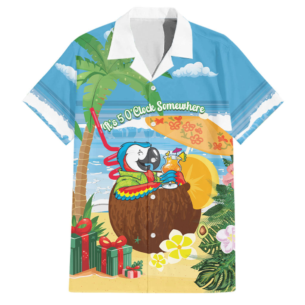 Chilling Parrot Hawaii Summer Christmas Personalized Family Matching Short Sleeve Bodycon Dress and Hawaiian Shirt It's 5 O'Clock Somewhere Beachy Vibes