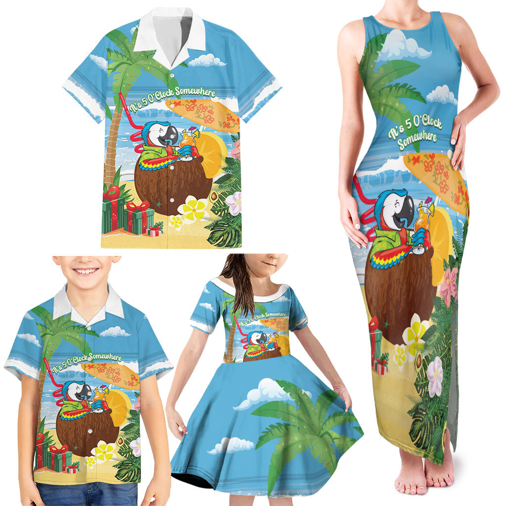 Chilling Parrot Hawaii Summer Christmas Personalized Family Matching Tank Maxi Dress and Hawaiian Shirt It's 5 O'Clock Somewhere Beachy Vibes LT14 - Polynesian Pride