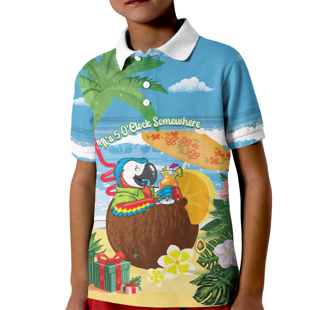 Chilling Parrot Hawaii Summer Christmas Personalized Kid Polo Shirt It's 5 O'Clock Somewhere Beachy Vibes