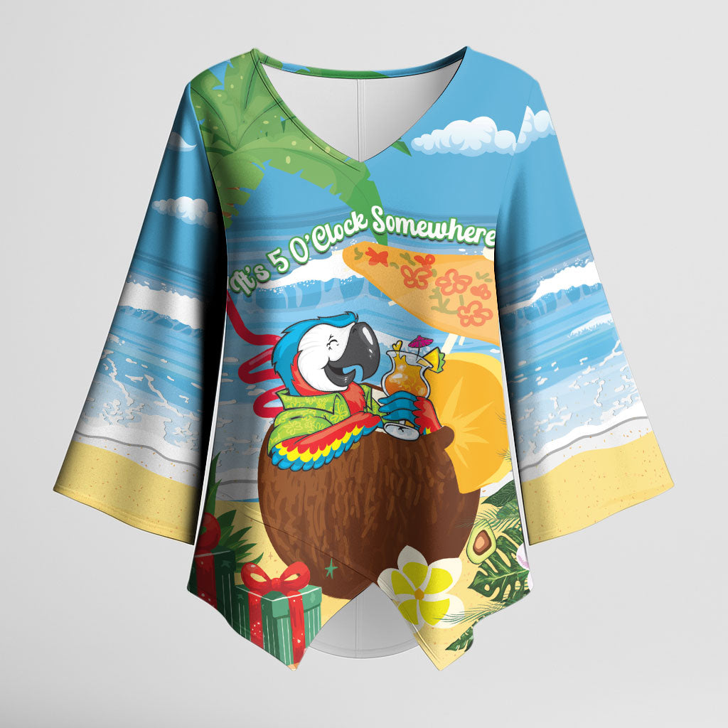 Chilling Parrot Hawaii Summer Christmas Personalized Kimono Sleeve Blouse It's 5 O'Clock Somewhere Beachy Vibes