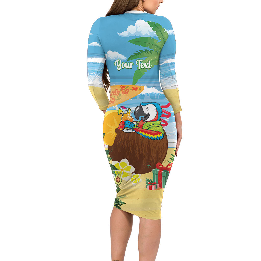 Chilling Parrot Hawaii Summer Christmas Personalized Long Sleeve Bodycon Dress It's 5 O'Clock Somewhere Beachy Vibes
