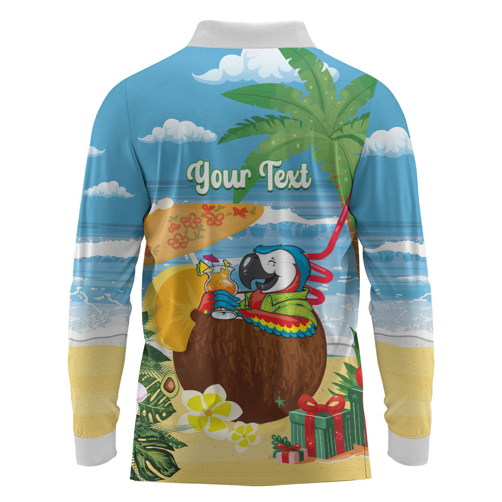 Chilling Parrot Hawaii Summer Christmas Personalized Long Sleeve Polo Shirt It's 5 O'Clock Somewhere Beachy Vibes