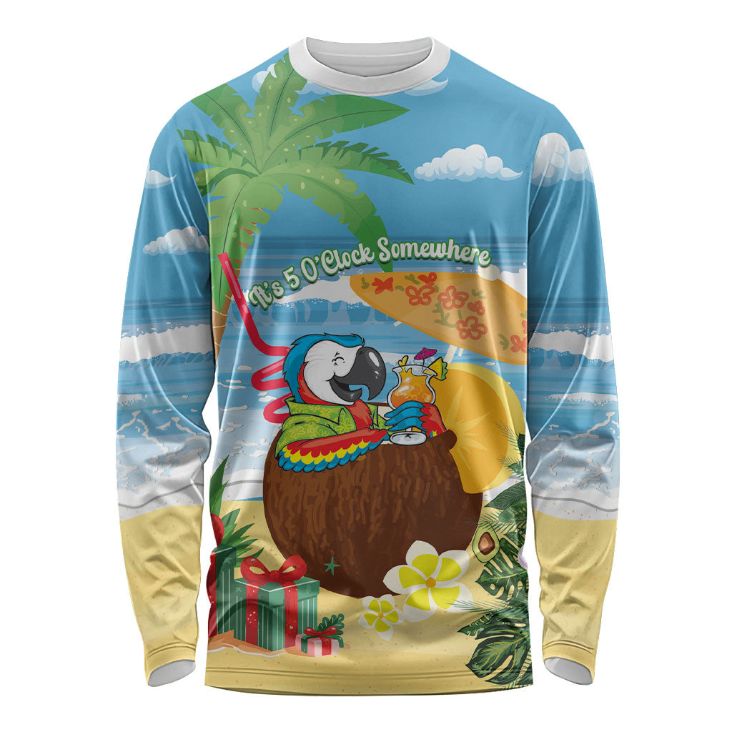 Chilling Parrot Hawaii Summer Christmas Personalized Long Sleeve Shirt It's 5 O'Clock Somewhere Beachy Vibes
