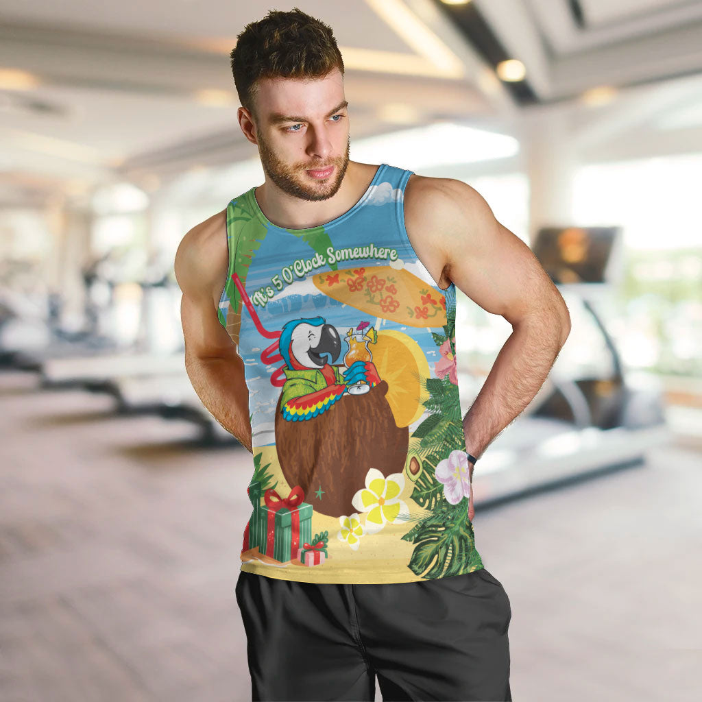 Chilling Parrot Hawaii Summer Christmas Personalized Men Tank Top It's 5 O'Clock Somewhere Beachy Vibes