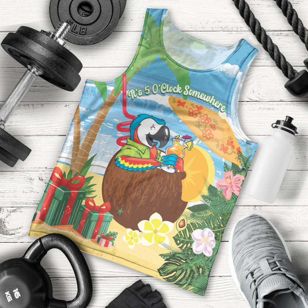 Chilling Parrot Hawaii Summer Christmas Personalized Men Tank Top It's 5 O'Clock Somewhere Beachy Vibes