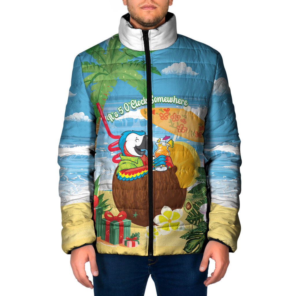 Chilling Parrot Hawaii Summer Christmas Personalized Padded Jacket It's 5 O'Clock Somewhere Beachy Vibes