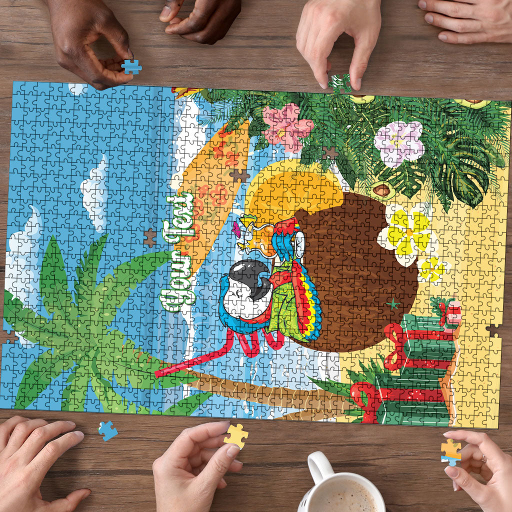Chilling Parrot Hawaii Summer Christmas Personalized Puzzle It's 5 O'Clock Somewhere Beachy Vibes