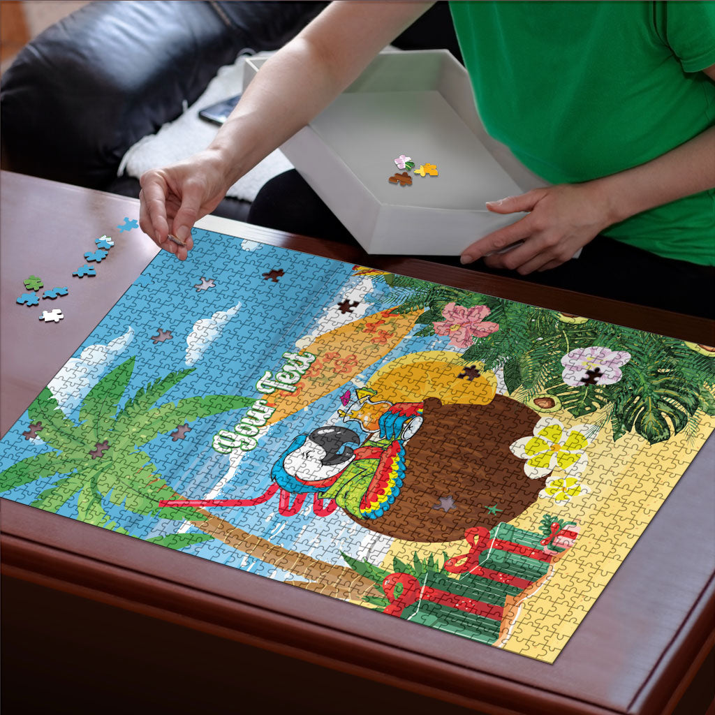 Chilling Parrot Hawaii Summer Christmas Personalized Puzzle It's 5 O'Clock Somewhere Beachy Vibes