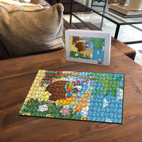 Chilling Parrot Hawaii Summer Christmas Personalized Puzzle It's 5 O'Clock Somewhere Beachy Vibes