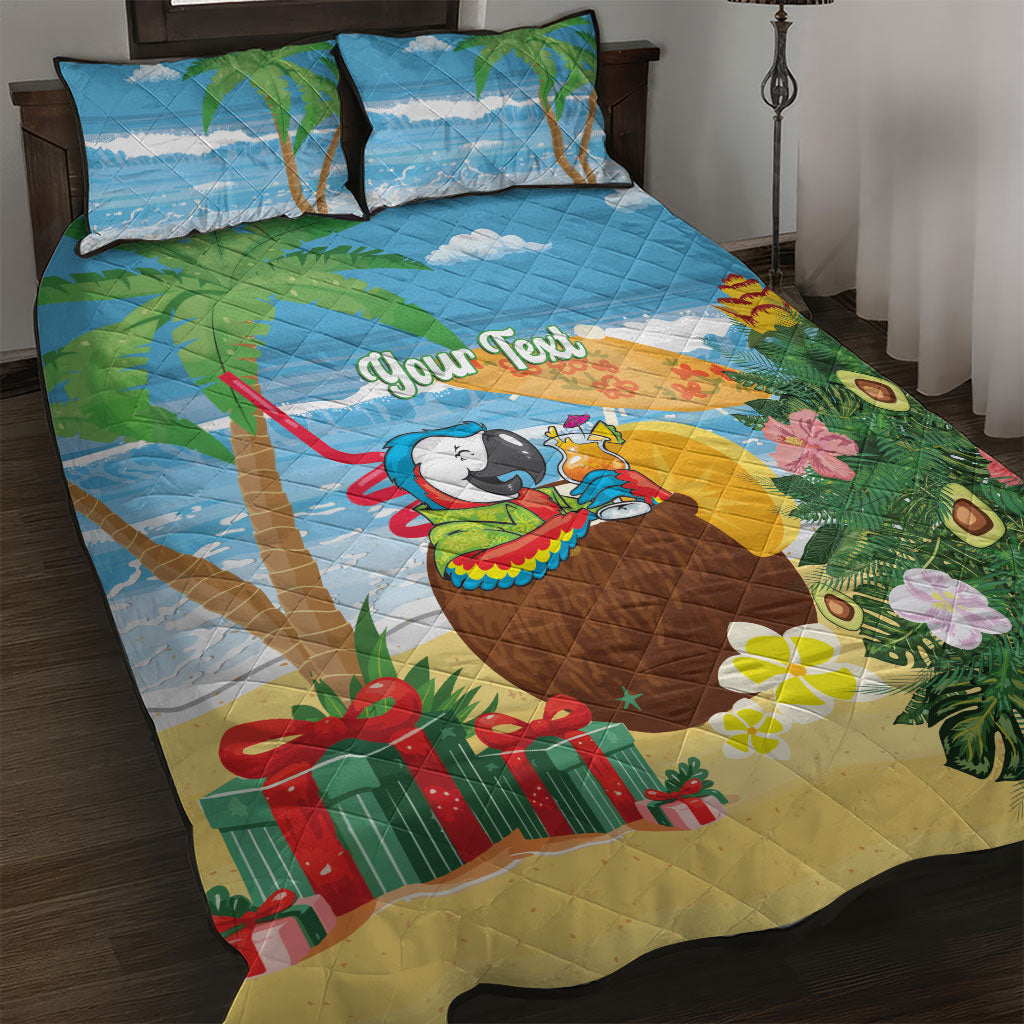 Chilling Parrot Hawaii Summer Christmas Personalized Quilt Bed Set It's 5 O'Clock Somewhere Beachy Vibes