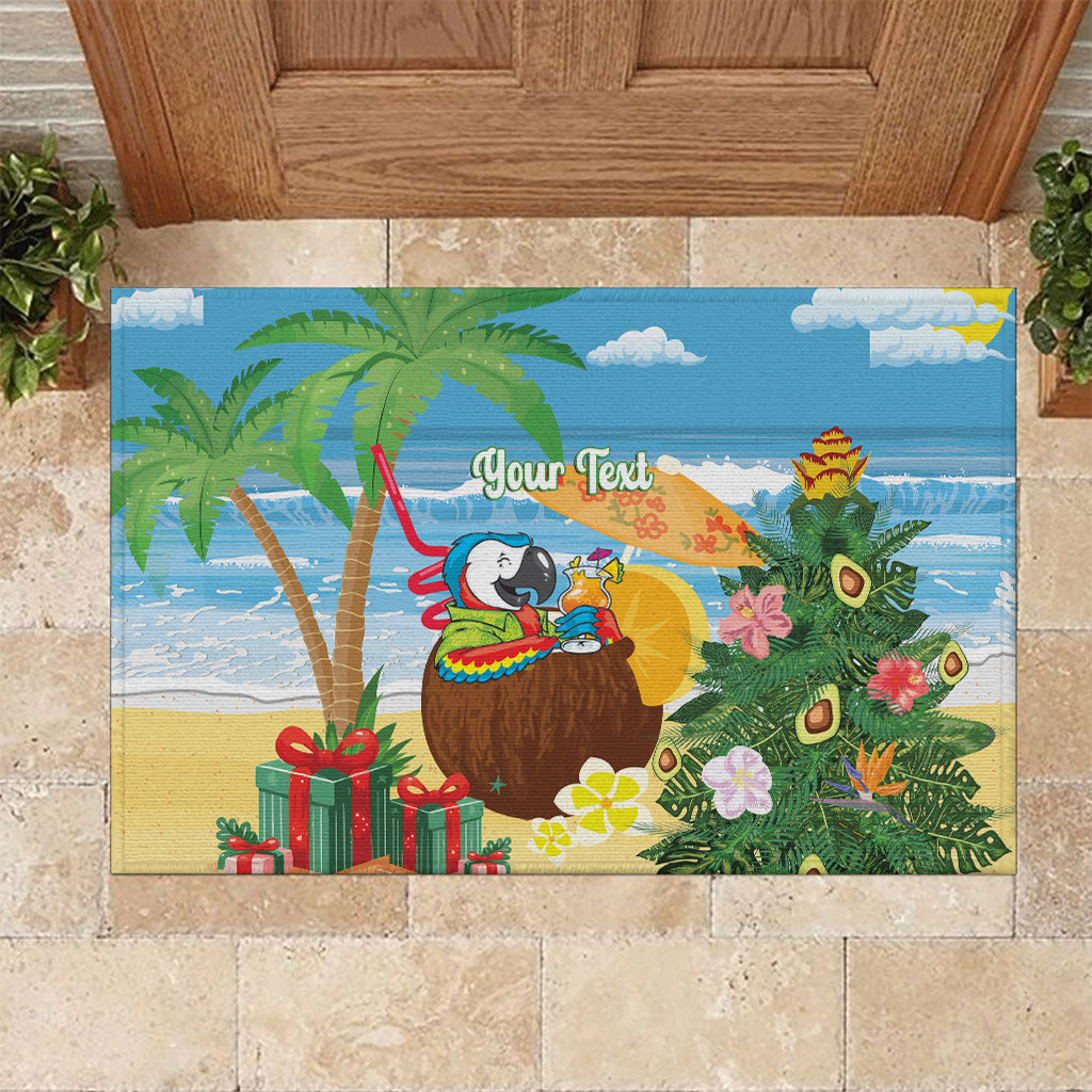 Chilling Parrot Hawaii Summer Christmas Personalized Rubber Doormat It's 5 O'Clock Somewhere Beachy Vibes