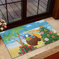Chilling Parrot Hawaii Summer Christmas Personalized Rubber Doormat It's 5 O'Clock Somewhere Beachy Vibes