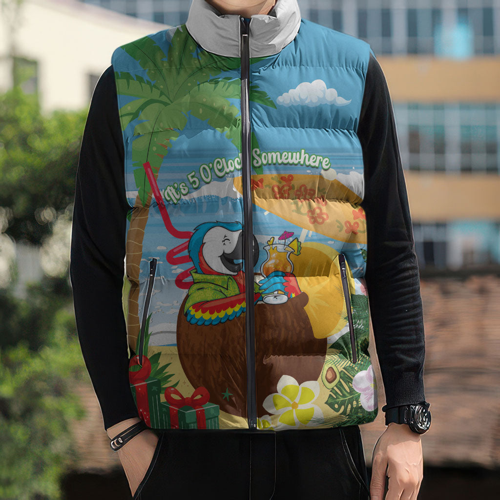 Chilling Parrot Hawaii Summer Christmas Personalized Sleeveless Puffer Jacket It's 5 O'Clock Somewhere Beachy Vibes