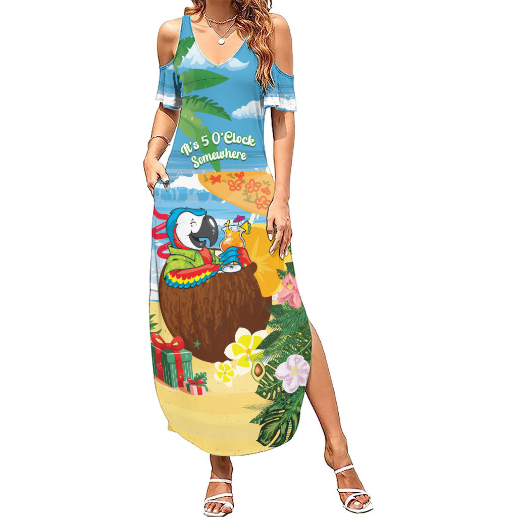 Chilling Parrot Hawaii Summer Christmas Personalized Summer Maxi Dress It's 5 O'Clock Somewhere Beachy Vibes LT14 Women Blue - Polynesian Pride