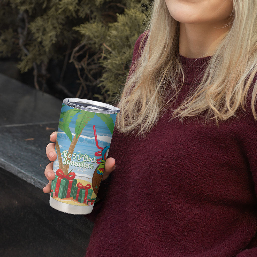 Chilling Parrot Hawaii Summer Christmas Personalized Tumbler Cup It's 5 O'Clock Somewhere Beachy Vibes