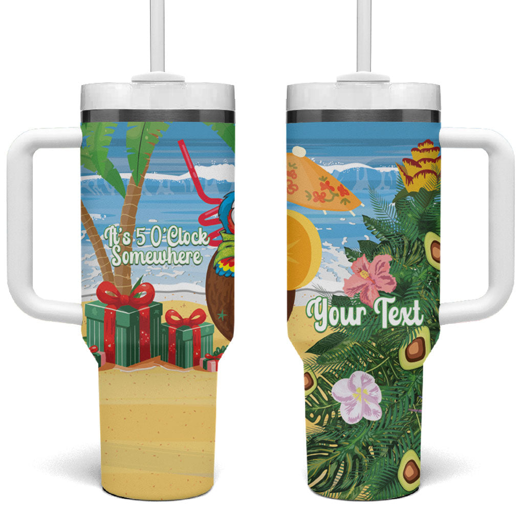 Chilling Parrot Hawaii Summer Christmas Personalized Tumbler With Handle It's 5 O'Clock Somewhere Beachy Vibes