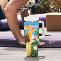Chilling Parrot Hawaii Summer Christmas Personalized Tumbler With Handle It's 5 O'Clock Somewhere Beachy Vibes