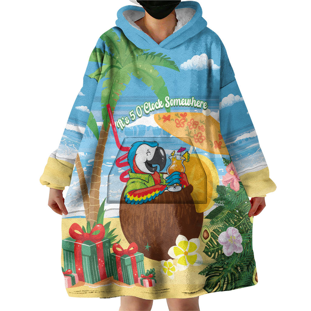 Chilling Parrot Hawaii Summer Christmas Personalized Wearable Blanket Hoodie It's 5 O'Clock Somewhere Beachy Vibes