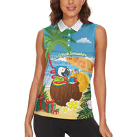 Chilling Parrot Hawaii Summer Christmas Personalized Women Sleeveless Polo Shirt It's 5 O'Clock Somewhere Beachy Vibes
