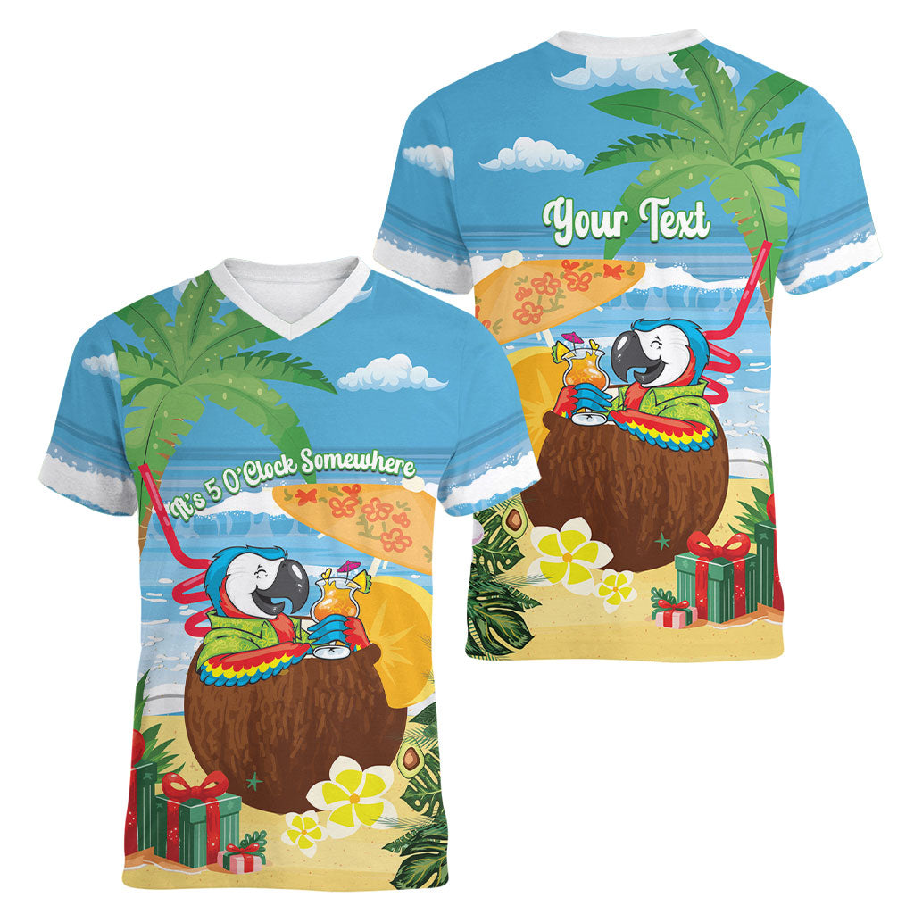 Chilling Parrot Hawaii Summer Christmas Personalized Women V-Neck T-Shirt It's 5 O'Clock Somewhere Beachy Vibes