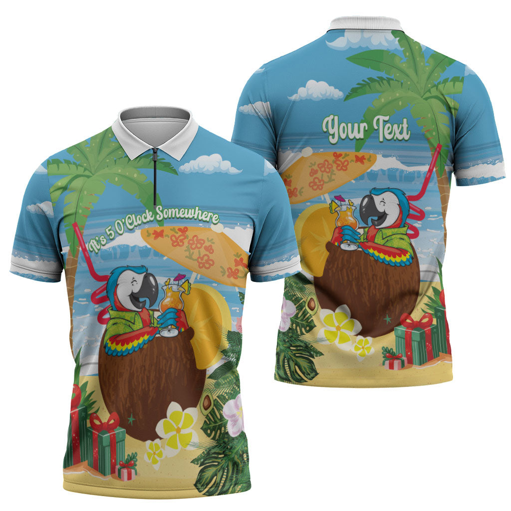 Chilling Parrot Hawaii Summer Christmas Personalized Zipper Polo Shirt It's 5 O'Clock Somewhere Beachy Vibes