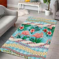 Flamingo Hawaii Summer Area Rug Hawaiian Lei Pakala Motifs Tropical Style