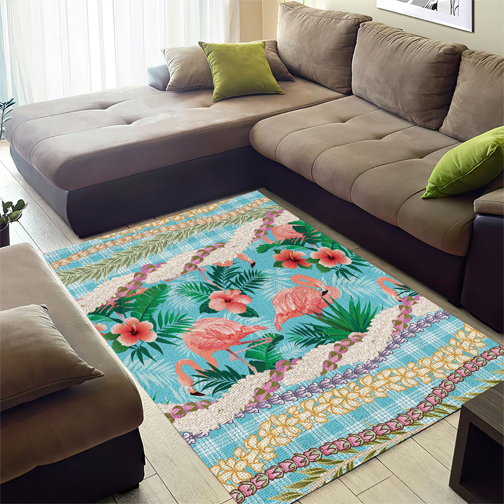 Flamingo Hawaii Summer Area Rug Hawaiian Lei Pakala Motifs Tropical Style