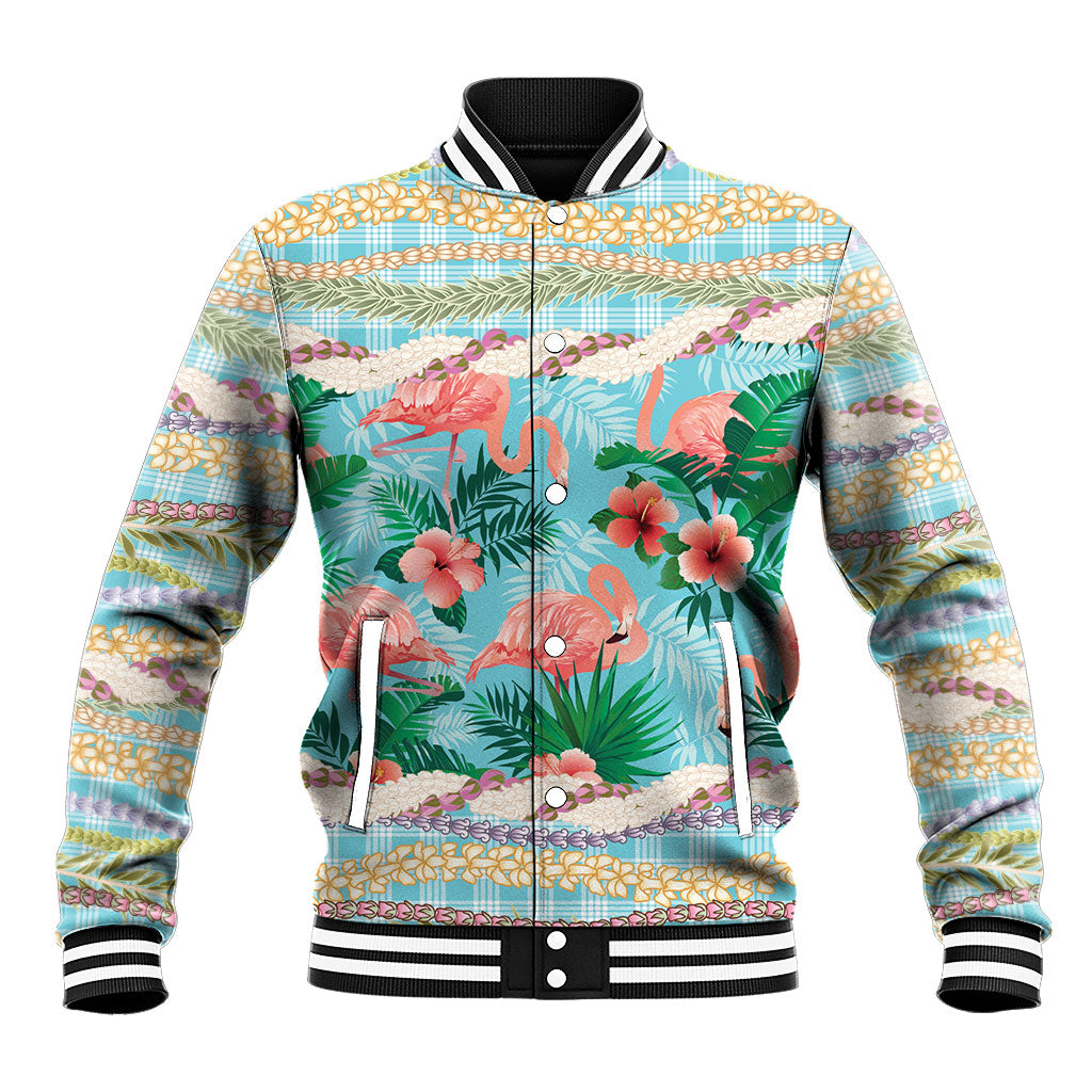 Flamingo Hawaii Summer Baseball Jacket Hawaiian Lei Pakala Motifs Tropical Style