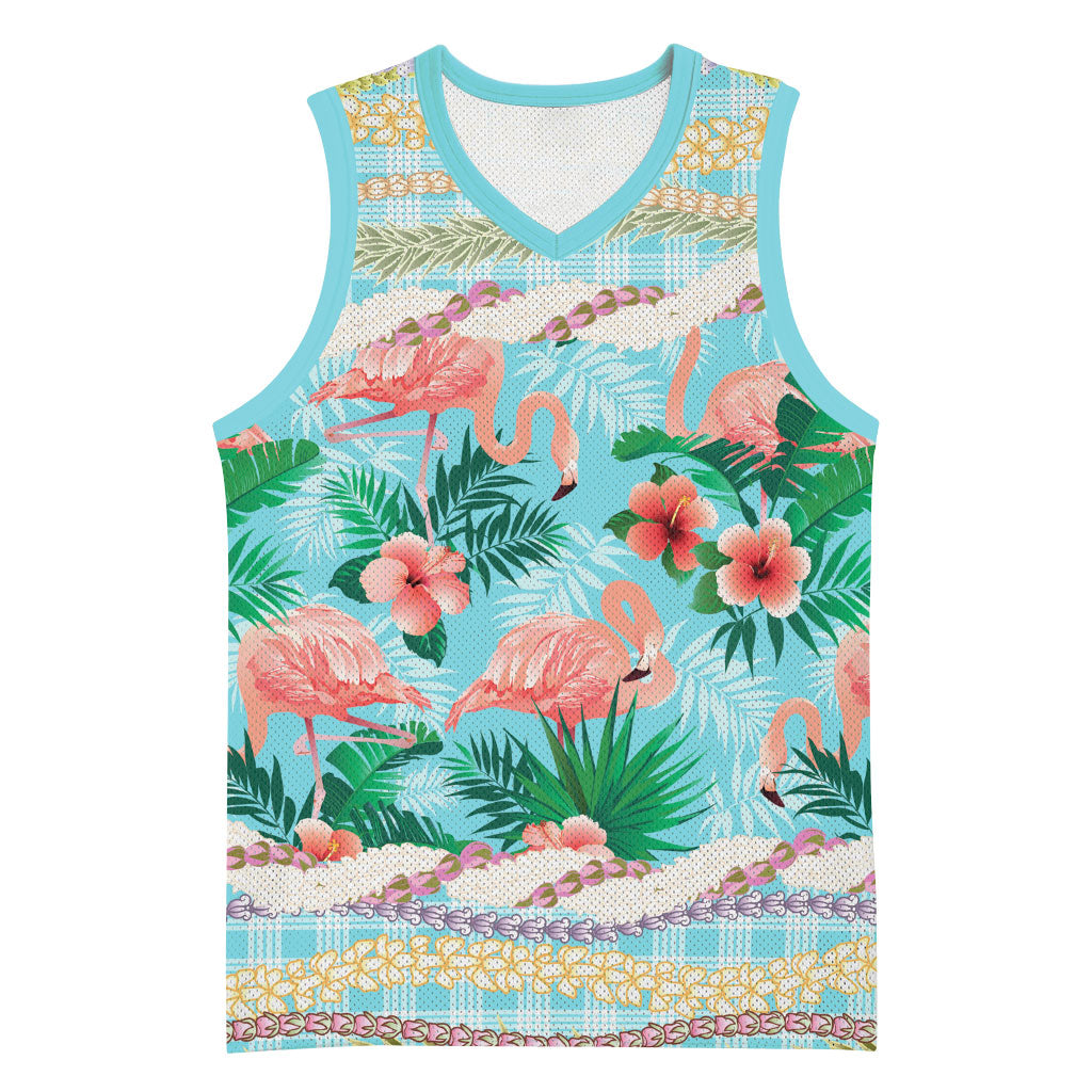 Flamingo Hawaii Summer Basketball Jersey Hawaiian Lei Pakala Motifs Tropical Style